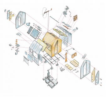 Diogene - Minimal Housing Unit - <translation>Disassembled axonometry</translation> - foto: PRBW