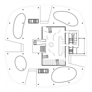 Soutěžní projekt Národní technické knihovny v Praze - Půdorys mezipatra - foto: © AK architekti, 2001