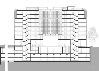 Administrativní budova Rathausstraße 1 - Podélný řez - foto: Schuberth und Schuberth