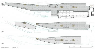Centrála Správy železnic - 2. místo - Půdorysy 1.pp -3.pp - foto: Atelier M1 architekti