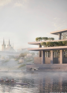 Vltavská filharmonie - soutěžní návrh - Vizualizace z hladiny Vltavy - foto: David Chipperfield Architects / jakub cigler architekti