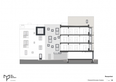 Nájemní bytový dům v Pardubicích - Řezopohled - foto: Med Pavlík architekti