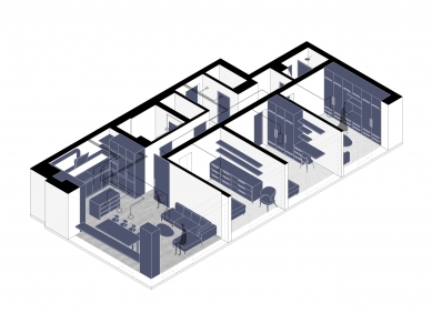 Interiér horského apartmánu, Špindlerův Mlýn - Axonometrie