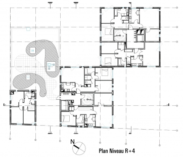 Sociální bydlení Zac Masséna - Půdorys 4.np - foto: Beckmann N’Thépé Architectes