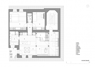 Půda v Kolonii Svoboda - Půdorys vstupního podlaží - návrh - foto: System Recovery Architects