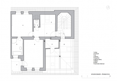 Půda v Kolonii Svoboda - Půdorys vstupního podlaží - původní stav - foto: System Recovery Architects