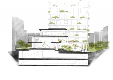 Park Kneževa Residential block - Perspective section at the level of the ground floor