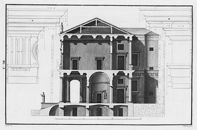Chiericatiovský palác - Příčný řez - foto: Bertotti Scamozzi, 1776
