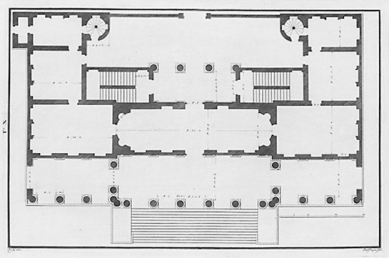 Chiericatiovský palác - Půdorys přízemí - foto: Bertotti Scamozzi, 1776