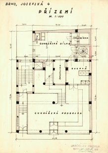Nájemní dům s cukrárnou Josefa Sedláčka - Půdorys přízemí - výkres z 50. let - foto: Archiv města Brna