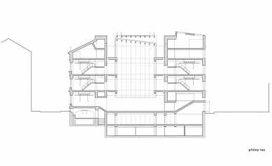 Technologické centrum UMPRUM Mikulandská - Řez H-H' - foto: Ivan Kroupa architekti