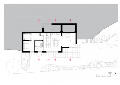 Dům ve svahu - Půdorys 1.np - foto: DESTYL atelier