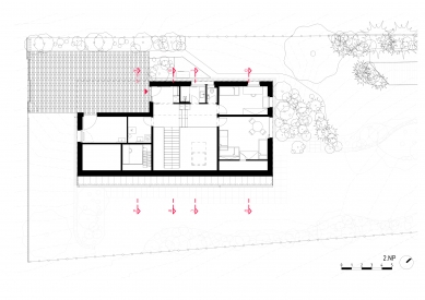 Dům ve svahu - Půdorys 2.np - foto: DESTYL atelier