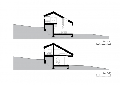 Dům ve svahu - Řezy C a D - foto: DESTYL atelier