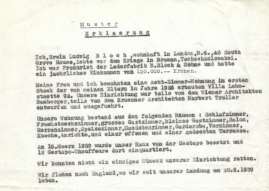 Felixe Blocha Villa - Post-war testimony of Erwin Bloch on the authorship of the villa's furnishings - foto: rodinný archiv Gianna Panofsky