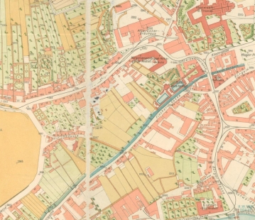 Felixe Blocha Villa - An excerpt from the cadastral map of Brno from 1906 capturing the premises of the company E.Bloch et Söhne on Rybářská Street. - foto: Archiv města Brna