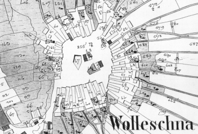 Housing project in Újezd nad Lesy - Examples of village construction from imperial prints (from the years 1826-1843) with a corner type of parcel construction: Olešná (Beroun district)