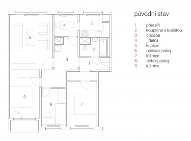 Interiér bytu v panelovém domě - Půdorys - původní stav