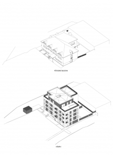 Multifunctional house Green Lime tree - Axonometrie původního a navrhovaného stavu - foto: Atrium Architekti