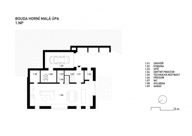 Bouda Horní Malá Úpa - Půdorys 1.np - foto: OK PLAN ARCHITECTS