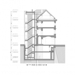 Hybernská 1 - Řez přístavbou schodiště - foto: AARH