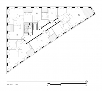 Dům se 40 byty - Půdorys 3. a 5.np - foto: LAN Architecture