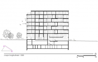 Dům se 40 byty - Podélný řez - foto: LAN Architecture