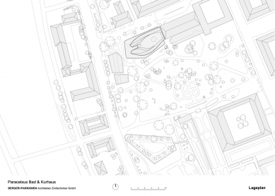 Paracelsus - plavecká hala a lázeňský dům - Situace - foto: Berger+Parkkinen Architekten