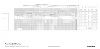 Paracelsus - plavecká hala a lázeňský dům - Jižní pohled - foto: Berger+Parkkinen Architekten