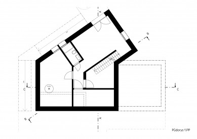 Rozvětvený dům - Půdorys 1PP