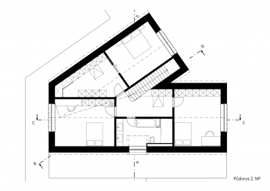 Rozvětvený dům - Půdorys 2NP
