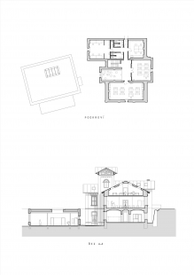 Rekonstrukce a přístavba školy BASIS Prague - Půdorys podkroví a řez A-A' - foto: Architekt Ondřej Tuček