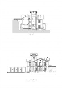 Rekonstrukce a přístavba školy BASIS Prague - Řez B-B' a hlavní průčelí - foto: Architekt Ondřej Tuček