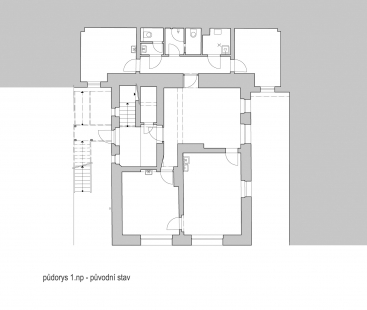 Centrum duševního zdraví Karlovy Vary - Půdorys 1.np - původní stav - foto: SBORWITZ Architekti