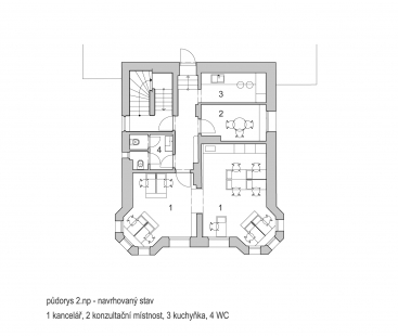 Centrum duševního zdraví Karlovy Vary - Půdorys 2.np - navrhovaný stav - foto: SBORWITZ Architekti