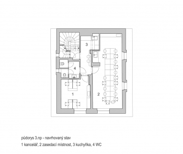 Centrum duševního zdraví Karlovy Vary - Půdorys 3.np - navrhovaný stav - foto: SBORWITZ Architekti