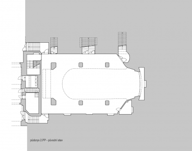 Rekonstrukce bývalého kina Central - Půdorys 2.pp - původní stav - foto: SBORWITZ Architekti