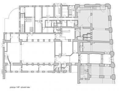 Rekonstrukce bývalého kina Central - Půdorys 1.np - původní stav - foto: SBORWITZ Architekti