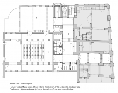 Rekonstrukce bývalého kina Central - Půdorys 1.np - navrhovaný stav - foto: SBORWITZ Architekti