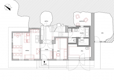 Roubený dům v kamenné soutěsce - Půdorys přízemí - návrh - foto: koucky-arch.cz