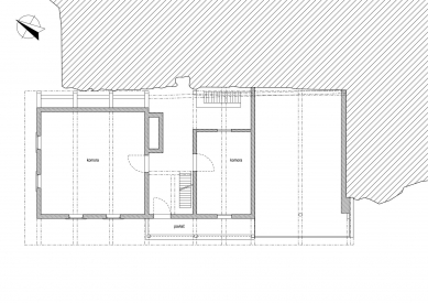 Roubený dům v kamenné soutěsce - Půdorys patra - původní stav - foto: koucky-arch.cz