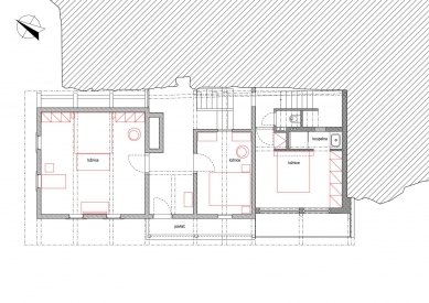 Roubený dům v kamenné soutěsce - Půdorys patra - návrh - foto: koucky-arch.cz