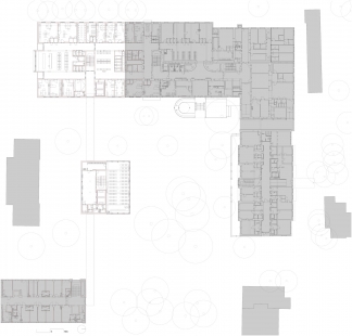 Centrální vstupní pavilon a přístavba chirurgického pavilonu - Situační půdorys 1.NP - foto: STA, projektový ateliér