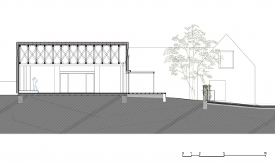 Kafé Ořech - Podélný řez stodolou - foto: ARCHiGROUP