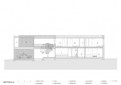 Dům s kočičí promenádou - Podélný řez - foto: OFIS arhitketi