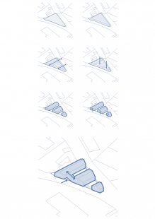 Dům v cípu - Schéma tvorby hmot