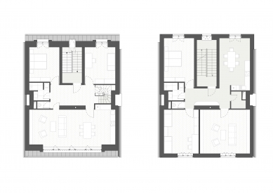 Reconstruction and extension of a terraced house in Brno - <hl>Půdorysy</hl>