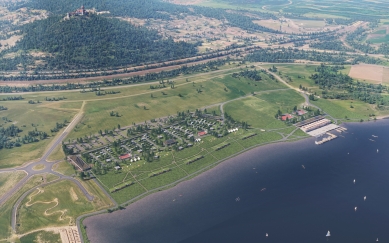 Autokemp a zázemí vodních sportů u jezera Most