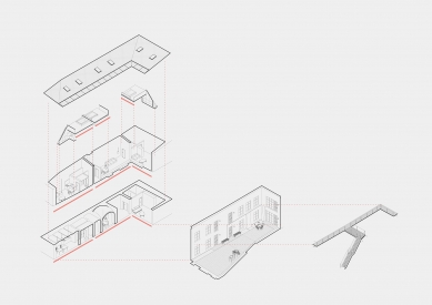 Reconstruction of the courtyard complex at Dolní náměstí 33 - <translation>Exploded Axonometry</translation> - foto: LBNK architekti