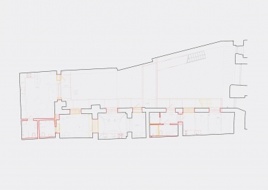 Reconstruction of the courtyard complex at Dolní náměstí 33 - Ground floor plan - construction interventions - foto: LBNK architekti